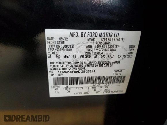 2013 Ford Explorer Limited z VIN 1FM5K8F89DGB25812, wystawiony jako Copart lot #58363065 z przebiegiem 227 274 mil mil oraz Czysty tytuł • Clean title. Historia ofert i sprzedaży dostępna na DreamBid. Obrazek 13.