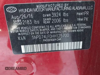 2017 Hyundai Elantra SE with VIN 5NPD74LF0HH125700, listed as a IAAI auction lot 41615195 with 102,116 mi miles and . Bid and sale history available at DreamBid. Image 9.