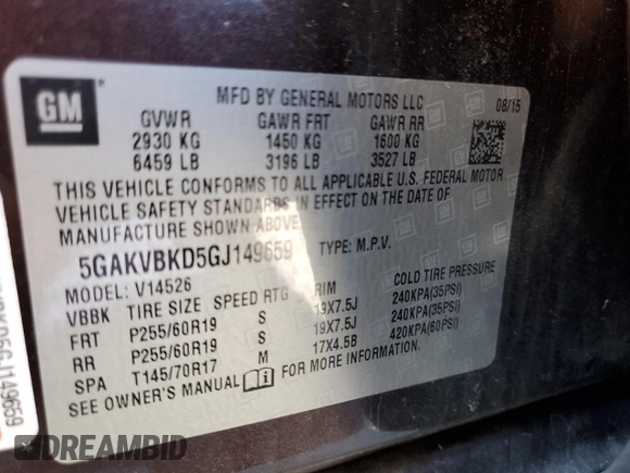2016 Buick Enclave Leather with VIN 5GAKVBKD5GJ149659, listed as a Copart auction lot 51893065 with 201,585 mi miles and Salvage Title. Bid and sale history available at carsss.com. Image 13.