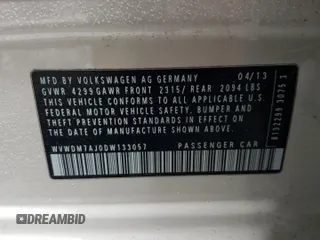 2013 Volkswagen Golf TDI с VIN WVWDM7AJ0DW133057, выставлен на аукционе Copart как лот 37497304 с пробегом 137 037 миль миль и Списание • Salvage title. История ставок и продаж доступна на DreamBid. Изображение 12.