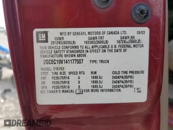 2004 Chevrolet Silverado 1500 LS with VIN 2GCEC19V141177507, listed as a Copart auction lot 55254955 with Not Provided miles and Salvage Title. Bid and sale history available at DreamBid. Image 12.