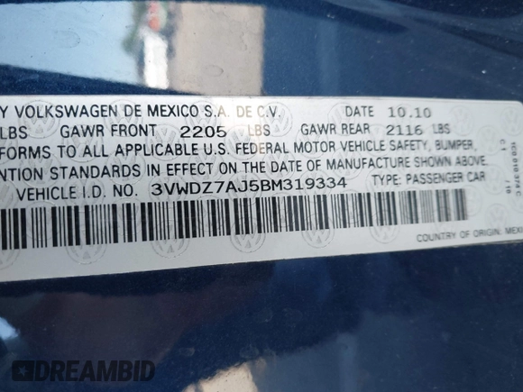 2011 Volkswagen Jetta SE with VIN 3VWDZ7AJ5BM319334, listed as a IAAI auction lot 42275321 with 111,989 mi miles and . Bid and sale history available at DreamBid. Image 9.