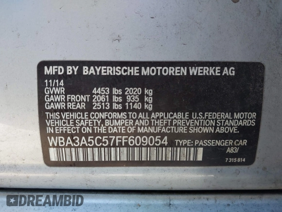 2015 BMW 3 Series 328i with VIN WBA3A5C57FF609054, listed as a IAAI auction lot 41330498 with 129,378 mi miles. Bid and sale history available at carsss.com. Image 9.