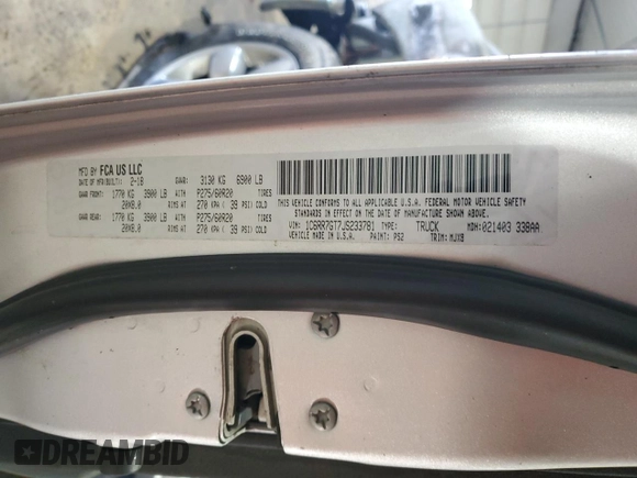 2018 Ram 1500 Big Horn with VIN 1C6RR7GT7JS233781, listed as a Copart auction lot 44388205 with Not provided miles and Salvage title. Bid and sale history available at DreamBid. Image 13.