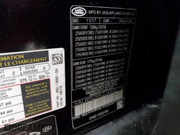 2018 Land Rover Range Rover Sport HSE with VIN SALWR2RK2JA695778, listed as a Copart auction lot 42390485 with 137,331 mi miles and Clean title. Bid and sale history available at DreamBid. Image 13.
