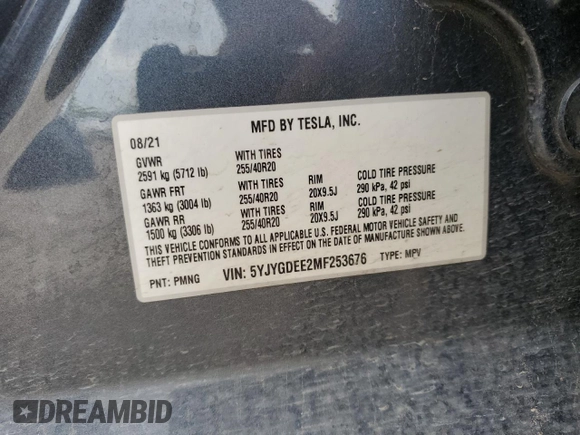 2021 Tesla Model Y Long Range z VIN 5YJYGDEE2MF253676, wystawiony jako Copart lot #54446525 z przebiegiem 36 161 mil mil oraz Szkoda całkowita • Salvage title. Historia ofert i sprzedaży dostępna na DreamBid. Obrazek 13.