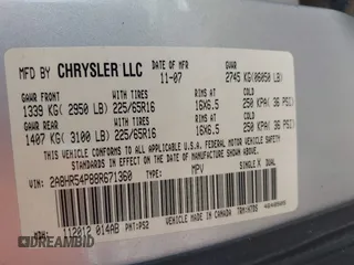 2008 Chrysler Town & Country Touring with VIN 2A8HR54P88R671360, listed as a IAAI auction lot 42104217 with 212,828 mi miles and . Bid and sale history available at DreamBid. Image 9.