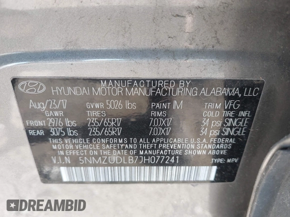 2018 Hyundai Santa Fe 2.4L z VIN 5NMZUDLB7JH077241, wystawiony jako IAAI lot #42135854 z przebiegiem 59 819 mil mil oraz . Historia ofert i sprzedaży dostępna na DreamBid. Obrazek 9.