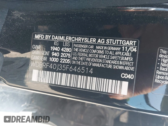 2005 Mercedes-Benz C 230 Kompressor с VIN WDBRF40J35F646514, выставлен на аукционе IAAI как лот 42590600 с пробегом 145 020 миль миль и . История ставок и продаж доступна на DreamBid. Изображение 9.
