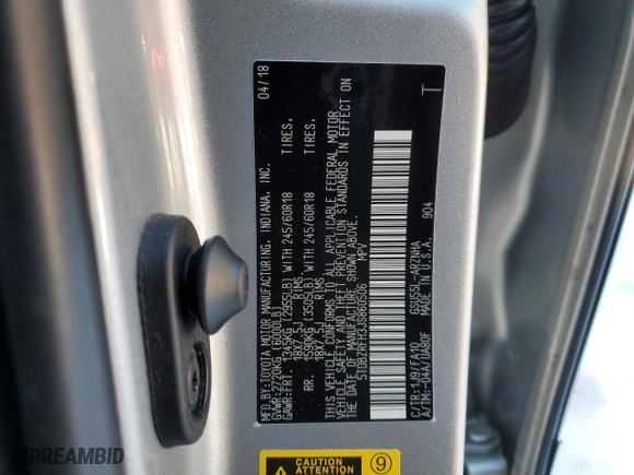 2018 Toyota Highlander LE with VIN 5TDBZRFH3JS860506, listed as a Copart auction lot 87349234 with 56,242 mi miles and Salvage Title. Bid and sale history available at carsss.com. Image 14.