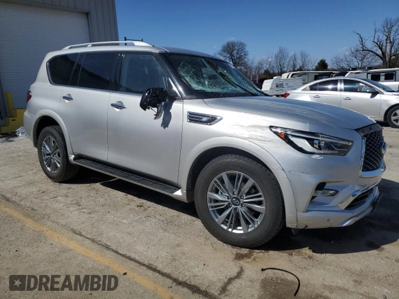 2021 Infiniti QX80 LUXE with VIN JN8AZ2AE0M9271825, listed as a Copart auction lot 47971325 with 86,378 mi miles and Salvage Title. Bid and sale history available at carsss.com. Image 4.