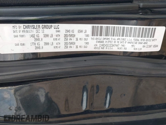 2013 Dodge Durango Crew with VIN 1C4RDHDG1DC647447, listed as a IAAI auction lot 42237714 with 177,523 mi miles and . Bid and sale history available at DreamBid. Image 9.