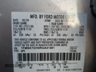 2024 Ford Explorer XLT with VIN 1FMSK7DH9RGA41481, listed as a Copart auction lot 43272945 with 12,559 mi miles and Salvage Title. Bid and sale history available at carsss.com. Image 14.