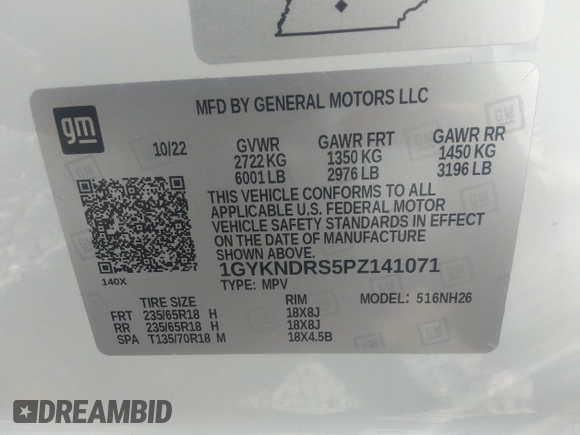 2023 Cadillac XT5 AWD Premium Luxury with VIN 1GYKNDRS5PZ141071, listed as a IAAI auction lot 36571530 with 2,822 mi miles and . Bid and sale history available at DreamBid. Image 9.