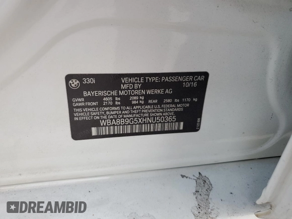 2017 BMW 3 Series 330i with VIN WBA8B9G5XHNU50365, listed as a Copart auction lot 48988715 with 81,162 mi miles and Salvage Title. Bid and sale history available at DreamBid. Image 12.