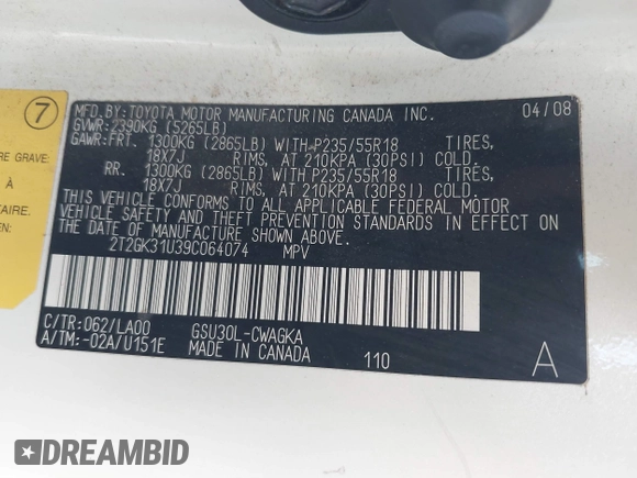2009 Lexus RX 350 with VIN 2T2GK31U39C064074, listed as a IAAI auction lot 41573605 with 202,167 mi miles and . Bid and sale history available at DreamBid. Image 9.