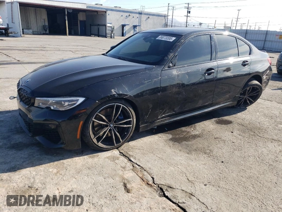 2021 BMW 3 Series M340i with VIN 3MW5U7J01M8C18300, listed as a Copart auction lot 89073395 with 37,945 mi miles and Salvage Title. Bid and sale history available at carsss.com. Image 1.