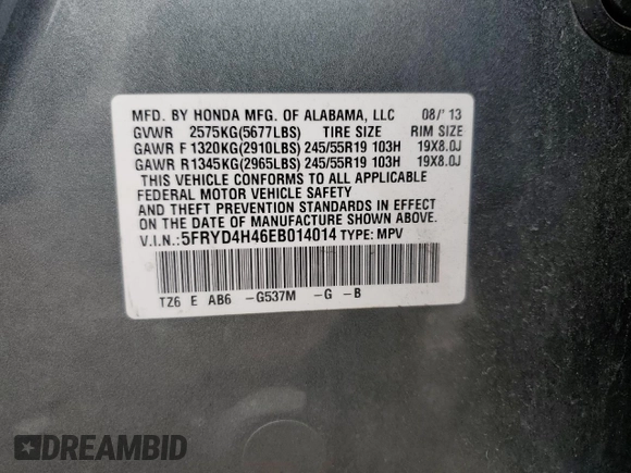 2014 Acura MDX Technology with VIN 5FRYD4H46EB014014, listed as a Copart auction lot 58973535 with 160,898 mi miles and Salvage title. Bid and sale history available at DreamBid. Image 13.