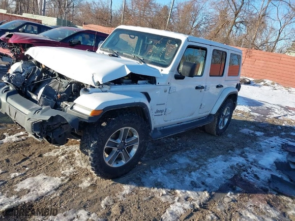 2018 Jeep Wrangler Unlimited Sahara with VIN 1C4HJXEG3JW184976, listed as a IAAI auction lot 41462151 with 76,076 mi miles. Bid and sale history available at carsss.com. Image 2.