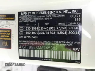 2021 Mercedes-Benz GLS 580 with VIN 4JGFF8GEXMA445382, listed as a IAAI auction lot 40991874 with 51,955 mi miles and . Bid and sale history available at DreamBid. Image 9.