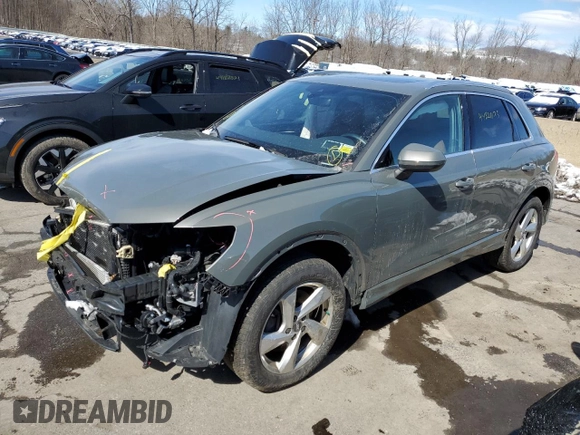 2020 Audi Q3 Premium with VIN WA1AECF33L1016503, listed as a Copart auction lot 44821173 with 34,078 mi miles. Bid and sale history available at carsss.com. Image 1.