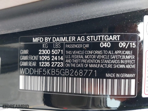2016 Mercedes-Benz E-Class E 350 Sport with VIN WDDHF5KB5GB268771, listed as a IAAI auction lot 41437933 with 92,990 mi miles. Bid and sale history available at carsss.com. Image 9.