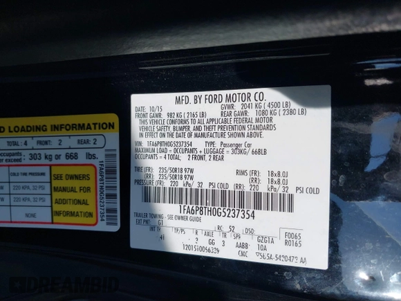 2016 Ford Mustang EcoBoost with VIN 1FA6P8TH0G5237354, listed as a IAAI auction lot 40596280 with 99,049 mi miles. Bid and sale history available at carsss.com. Image 9.