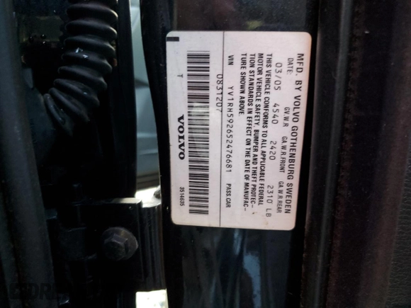 2005 Volvo S60 with VIN YV1RH592652476681, listed as a Copart auction lot 50420705 with 0 mi miles and Salvage Title. Bid and sale history available at carsss.com. Image 13.