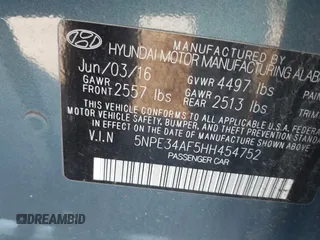 2017 Hyundai Sonata Sport with VIN 5NPE34AF5HH454752, listed as a IAAI auction lot 41651338 with 51,524 mi miles and . Bid and sale history available at DreamBid. Image 9.