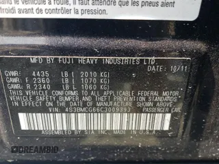 2012 Subaru Legacy Premium with VIN 4S3BMCG66C3009393, listed as a Copart auction lot 63811145 with 175,030 mi miles and Clean title. Bid and sale history available at DreamBid. Image 12.