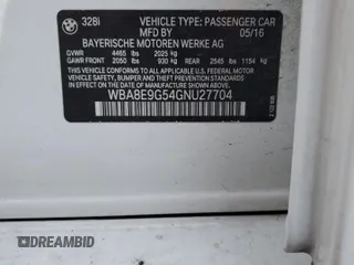 2016 BMW 3 Series 328i with VIN WBA8E9G54GNU27704, listed as a Copart auction lot 47896915 with 126,286 mi miles and Salvage Title. Bid and sale history available at carsss.com. Image 12.