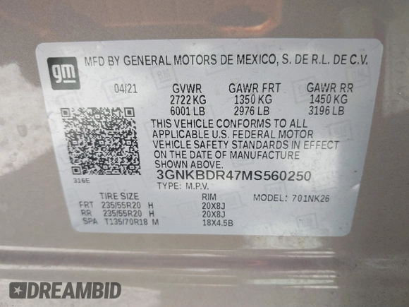 2021 Chevrolet Blazer LT z VIN 3GNKBDR47MS560250, wystawiony jako IAAI lot #41863483 z przebiegiem 69 207 mil mil oraz . Historia ofert i sprzedaży dostępna na DreamBid. Obrazek 9.
