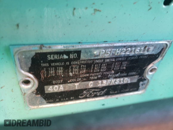 1955 Ford Thunderbird with VIN P5FH221611, listed as a Copart auction lot 61403814 with 16,558 mi miles and Salvage Title. Bid and sale history available at DreamBid. Image 10.