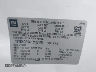 2017 Cadillac XT5 Premium Luxury FWD with VIN 1GYKNCRS4HZ128145, listed as a IAAI auction lot 42349980 with 99,100 mi miles and . Bid and sale history available at DreamBid. Image 9.