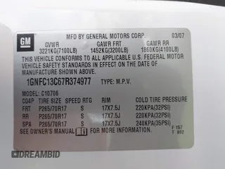 2007 Chevrolet Tahoe LS с VIN 1GNFC13C67R374977, выставлен на аукционе IAAI как лот 42434986 с пробегом 167 991 миль миль и . История ставок и продаж доступна на DreamBid. Изображение 9.