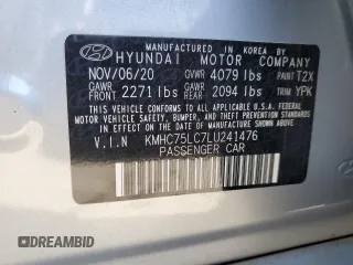2020 Hyundai Ioniq SE with VIN KMHC75LC7LU241476, listed as a Copart auction lot 48621135 with 21,530 mi miles and Salvage title. Bid and sale history available at DreamBid. Image 12.