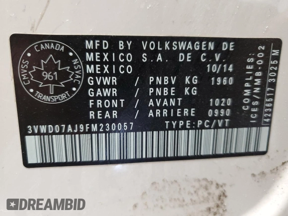 2015 Volkswagen Jetta Sedan 1.8T SE w/Connectivity with VIN 3VWD07AJ9FM230057, listed as a Copart auction lot 47434205 with 163,453 mi miles and Clean Title. Bid and sale history available at carsss.com. Image 12.