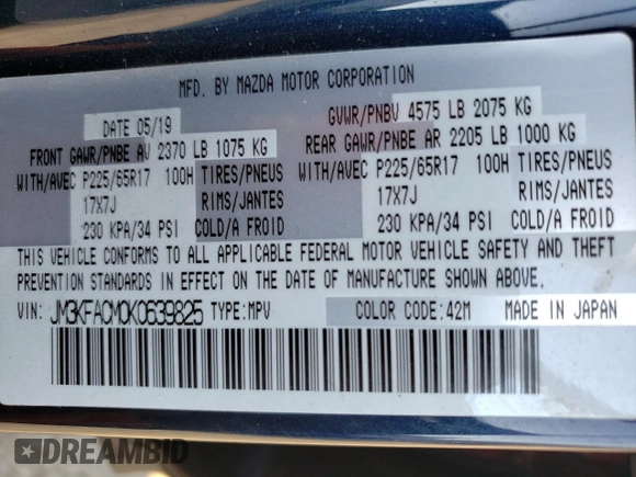 2019 Mazda CX-5 Touring with VIN JM3KFACM0K0639825, listed as a Copart auction lot 51140705 with 54,200 mi miles and Non Repairable. Bid and sale history available at carsss.com. Image 13.