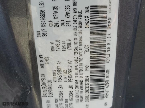 2003 Dodge Ram 1500 ST with VIN 1D7HU18N63S373894, listed as a Copart auction lot 83674484 with 187,750 mi miles and Salvage Title. Bid and sale history available at carsss.com. Image 14.