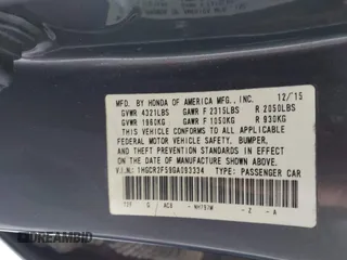 2016 Honda Accord Sport with VIN 1HGCR2F59GA093334, listed as a IAAI auction lot 42138977 with 104,271 mi miles and . Bid and sale history available at DreamBid. Image 9.