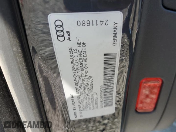 2022 Audi A5 Sportback Premium with VIN WAUABCF58NA040165, listed as a Copart auction lot 65185634 with 34,527 mi miles and Salvage Title. Bid and sale history available at carsss.com. Image 12.