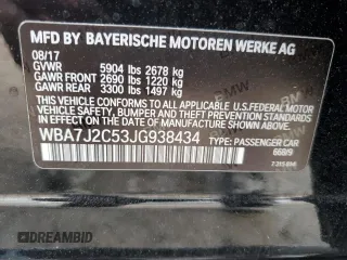 2018 BMW 7 Series 740e xDrive iPerformance with VIN WBA7J2C53JG938434, listed as a Copart auction lot 85508014 with 69,183 mi miles and Salvage Title. Bid and sale history available at carsss.com. Image 12.