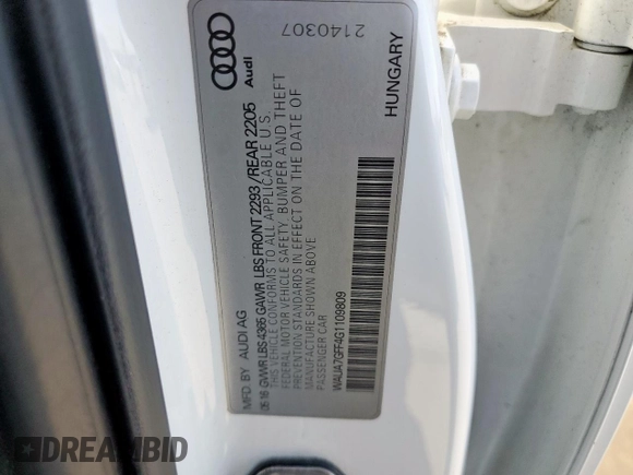 2016 Audi A3 1.8T Premium with VIN WAUA7GFF4G1109809, listed as a Copart auction lot 47106365 with 96,296 mi miles and Salvage Title. Bid and sale history available at carsss.com. Image 12.