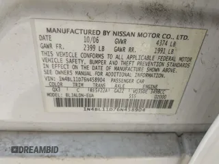 2006 Nissan Altima SE with VIN 1N4BL11D76N458904, listed as a IAAI auction lot 42421934 with 152,604 mi miles and . Bid and sale history available at DreamBid. Image 9.