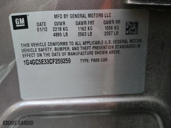 2012 Buick LaCrosse Leather with VIN 1G4GC5E33CF259259, listed as a Copart auction lot 45986005 with 191,964 mi miles and Salvage Title. Bid and sale history available at carsss.com. Image 14.