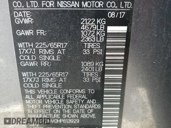 2017 Nissan Rogue SV z VIN KNMAT2MV0HP613929, wystawiony jako Copart lot #61374035 z przebiegiem 127 530 mil mil oraz Szkoda całkowita • Salvage title. Historia ofert i sprzedaży dostępna na DreamBid. Obrazek 13.