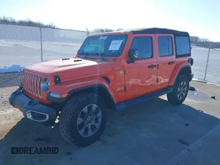 2018 Jeep Wrangler Unlimited Sahara with VIN 1C4HJXEN1JW198258, listed as a IAAI auction lot 41440346 with 44,469 mi miles and . Bid and sale history available at DreamBid. Image 18.