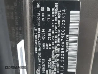 2014 Kia Optima LX with VIN 5XXGM4A79EG323314, listed as a Copart auction lot 49127304 with 94,269 mi miles and Salvage Title. Bid and sale history available at carsss.com. Image 12.