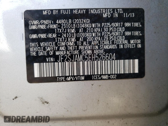 2014 Subaru Forester 2.5i Touring with VIN JF2SJAMC5EH526604, listed as a Copart auction lot 52570475 with 190,608 mi miles and Salvage Title. Bid and sale history available at carsss.com. Image 14.