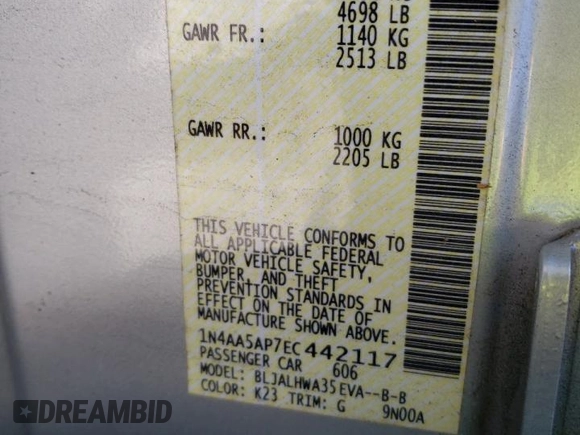 2014 Nissan Maxima SV with VIN 1N4AA5AP7EC442117, listed as a Copart auction lot 47837355 with 130,908 mi miles and Salvage Title. Bid and sale history available at DreamBid. Image 14.